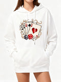 Women's Hoodie Vintage Playing Cards With Red Dice Surrounded By Elegant Swirl Motif Hoodie