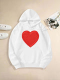 Women's Hoodie Bright Red Heart On Soft White Fleece Hoodie With Clean Background Heart