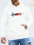 Men's Hoodie Vibrant Pulse Line With Twinned Red Hearts Graphic Hoodie