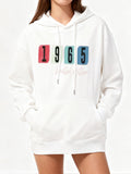 Women's Hoodie Color Block Year Print With Subtle Pastel Hues Hoodie