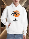 Men's Hoodie Abstract Sunset Sky With Silhouetted Palm Tree Illustration