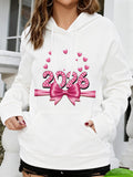 Women's Hoodie Pink Hearts With Dotted Ribbon And Bow Under Sparkling Numbers 2026