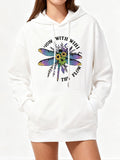Women's Hoodie Flow With Whimsy Blooming Petals With Vibrant Colorful Dragonfly