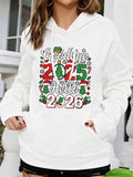 Women's Hoodie Goodbye 2025 Hello 2026 Festive Holiday Elements With Berries Snowflakes Candy Canes Leaves And Santa Hat Hoodie