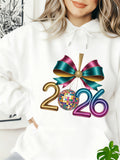 Women's Hoodie Ribbon With Multicolor New Year Disco Ball Featuring 2026