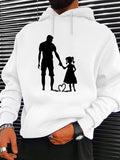 Men's Hoodie Holding Hands Silhouette With Child And Heart Under Bright Light Father