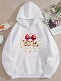 Men's Hoodie Shimmering Gold Stars With Festive Red Bow And Elegant 2024 Numerals