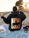 Women's Hoodie Sunset Silhouette With Golden Hues And Rider On Horse