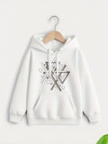 Women's Hoodie Modern Geometric Overlapping Triangles And Lines With Floating Hearts Hoodie