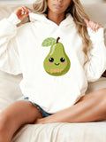 Women's Hoodie Cute Playful Smiling Fruit Among Green Leaves Pear