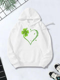 Women's Hoodie Green Clover Leaves Arranged In A Heart Shaped Floral Pattern Hoodie