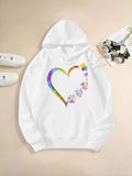 Women's Hoodie Rainbow Heart Outline With Colorful Butterflies Surrounding A Whimsical Heart