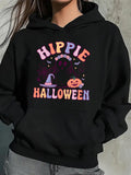Women's Hoodie Hippie Halloween Bright Colors With Witch Hat Pumpkin And Stars Halloween