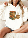 Women's Hoodie Warm Cozy Ambience With Steaming Mug Beside Stack Of Books