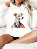 Women's Hoodie Regal Hound In Colorful Robe Portrait Style Dog