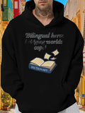 Men's Hoodie Bilingual Hero With Flying Pages And Open Dictionary Book