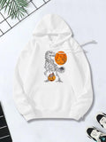 Women's Hoodie Spooky Night With Dinosaur Holding Glowing Pumpkin Lantern
