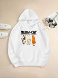 Women's Hoodie Meow Cat Cartoon Playful Hanging Kittens With Funny Expressions Cat