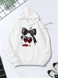 Women's Hoodie Shiny Ribbon With Lush Deep Red Drops And Juicy Cherry