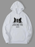 Men's Hoodie Judging You Silently With Black Cat Peeking Over Table Hoodie