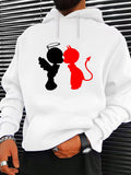 Men's Hoodie Romantic Silhouette Of Cute Angel Meeting Fiery Red Devil Under Soft Heavenly Light
