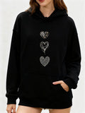 Women's Hoodie Dotted And Striped Patterned Hearts Motif On Solid Cozy Hoodie Heart