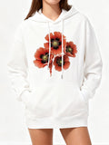 Women's Hoodie Vivid Red Petals In Bloom Centered Lively Summer Poppy Flower