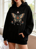 Women's Hoodie Floral Butterfly Surrounded By Stars And Crescent Moon Symbol Butterfly