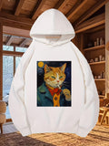 Women's Hoodie Night Sky With Smoking Cat In Colorful Suit Cat