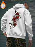 Men's Hoodie Delicate Red Roses And Black Butterflies Under Morning Sunlight Hoodie
