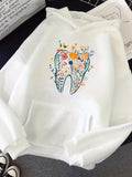 Men's Hoodie Colorful Floral Pattern With Decorative Elements Surrounding A White Tooth