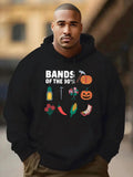 Men's Hoodie Bands Of The 90s Whimsical Pumpkins With Musical Icons Colorful Vegetables And Tools