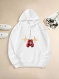 Women's Hoodie Heartbeat Line With Dangling Red Boxing Gloves Hoodie