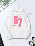 Women's Hoodie Sixty Seven Big Pink Numbers Among Handwritten Letters Hoodie