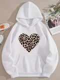 Men's Hoodie Wild Leopard Print Heart In Minimalist White Hoodie Design