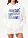 Women's Hoodie Colorful Dreamy Blue Cats Surrounded By Floating Whimsical Toys And Flowers Cat