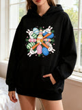 Women's Hoodie Colorful Striped Eggs And Rabbits Around Decorative Spring Carrot