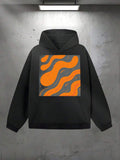Men's Hoodie Modern Abstract Flowing Orange And Gray Lines With Retro Art Block Pattern