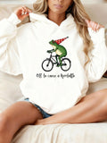 Women's Hoodie Off To Cause A Kerfuffle Playful Frog With Party Hat Riding Bicycle