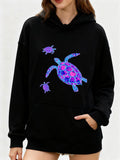 Women's Hoodie Vivid Ocean Art With Neon Blue And Purple Sea Turtle