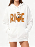 Women's Hoodie Love Rice Bowl With Cute Cartoon Cat Peeking Out Rice