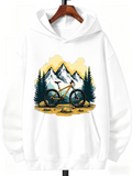 Men's Hoodie Pine Trees And Rocky Landscape With Snowy Mountain Bicycle