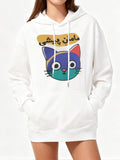 Women's Hoodie Colorful Cartoon Style Round Eyed Cat Illustration