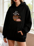 Women's Hoodie Steaming Hot Drink With Heart Shapes Beside Delicious Sweet Pastry Mug