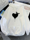 Men's Hoodie Dripping Black Heart With Resting Butterfly Surrounded By White Hoodie