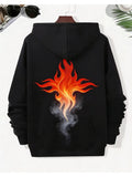 Men's Hoodie Dark Hooded Style With Smoky Flame Illuminating The Back Hoodie