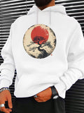 Men's Hoodie Ancient Sun With Black Ink Painted Solitary Winding Tree
