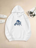 Women's Hoodie Unique Blue Shaded Striped Patterns Gentle Woodland Raccoon Illustration Hoodie