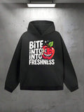 Men's Hoodie Bite Into Freshness Cheerful Red Apple With Sparkling Leaf