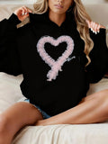 Women's Hoodie Fluffy Pink Heart With Delicate Accents Centered On Hoodie Heart